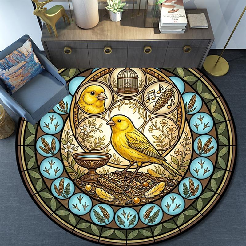 Jungle Parrot Glass Round Area Rug Under Office Chairs Bedroom Living Room Home Decor