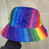 Women Men Bucket Hat Rainbow Color-block Hat Reversible Wearable Basin Hat Summer Outdoor Hat Fashion Colorful Fisherman Hat