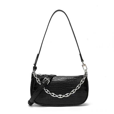 High-end PU Leather Shoulder Bags for Women  New Portable Crocodile Texture Crossbody Bags Small Chain Handbags White Black