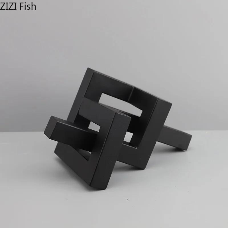 Black Geometric Metal Statue Abstract Artwork Desk Decoration Ornaments Modern Geometric Sculpture Room Aesthetics Decor