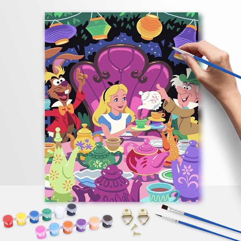 Disney Alice in Wonderland tea party oil painting art set handmade diy gift home decoration 20x30cm