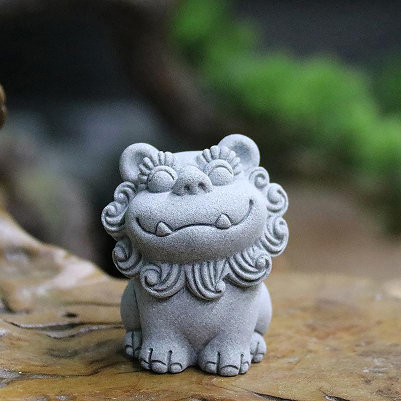 2Pcs Chinese Legend God Beast Statue Cute Gatekeeper God Stone Sculpture Spirit Beast Lion Handmade Gift Diy Decor