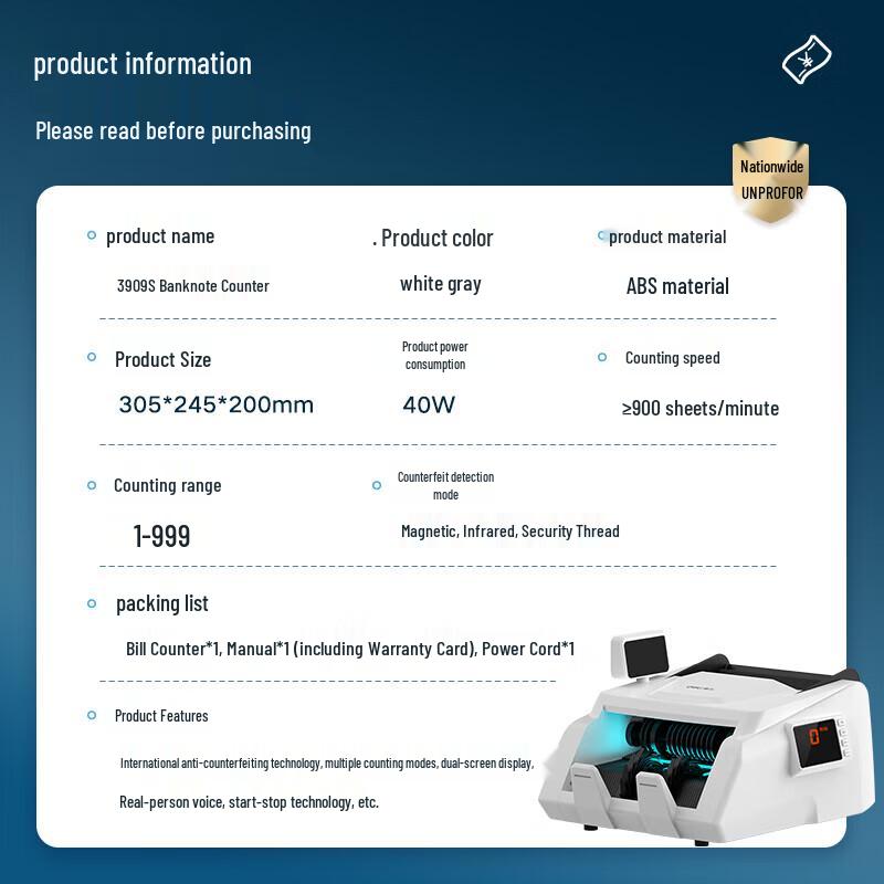Deli Dual Screen Portable Money Counter with Counterfeit Detection CN plug (adapter included)