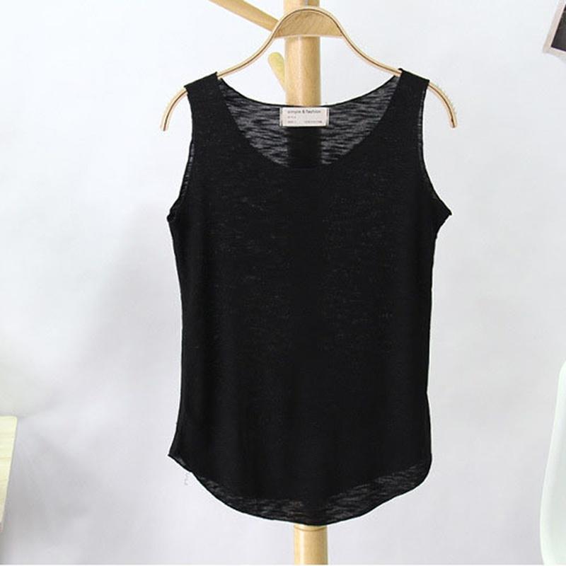 Women Summer Slub Cotton Tank Top Sleeveless T Shirt Round Neck Loose Singlets Vest Tops