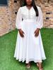 Weißes Spitzen-Chiffon-Kleid für Damen in Übergröße mit V-Ausschnitt, Fledermausärmeln & taillierter Taille für Hochzeiten oder Partys