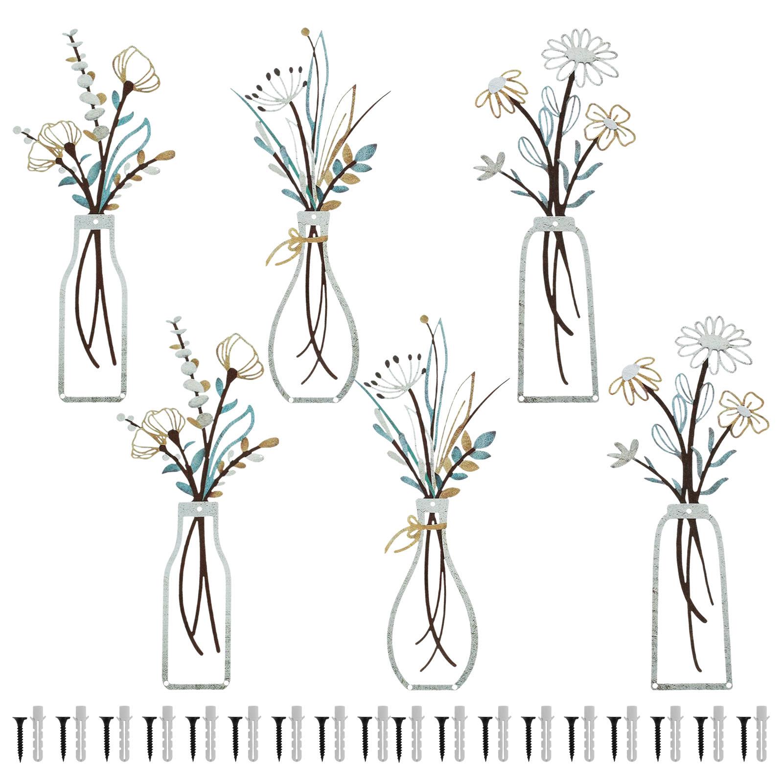 

6 шт. Металлические цветы Настенное искусство Металлические цветы Настенный декор Декоративная металлическая ваза для цветов Настенное искусство Абстрактное цветочное соединение Линейное искусство