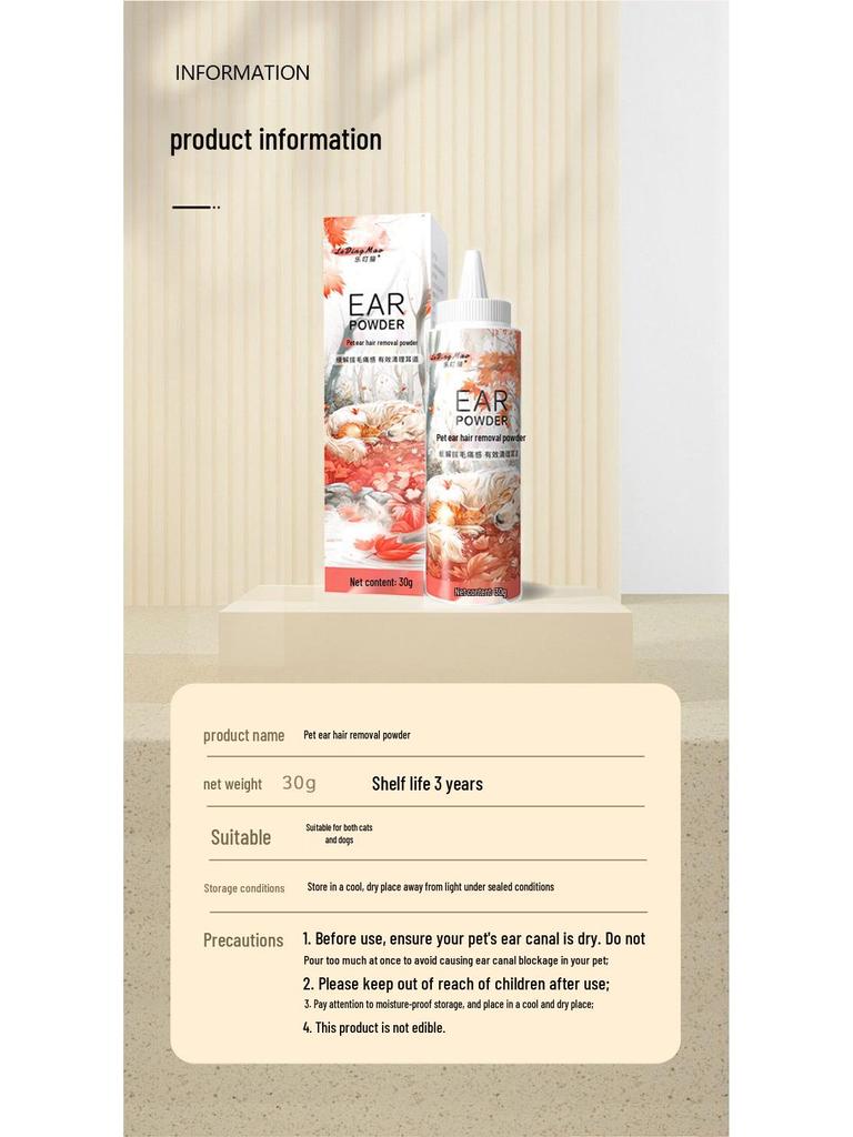 Universal Pet Ear Cleaning Powder for Dogs & Cats - Painless Ear Hair Removal & Mite Control