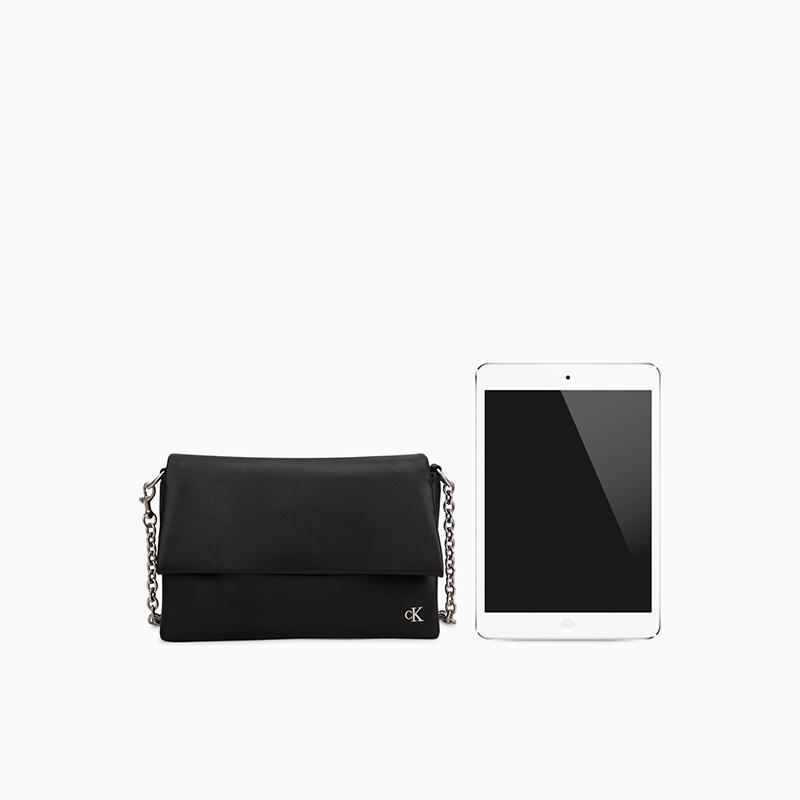 Calvin Klein Fashion Small Metal Letter Flap Chain Small Square Pillow Bag Women Crossbody Bag Space-Black DH3571-001