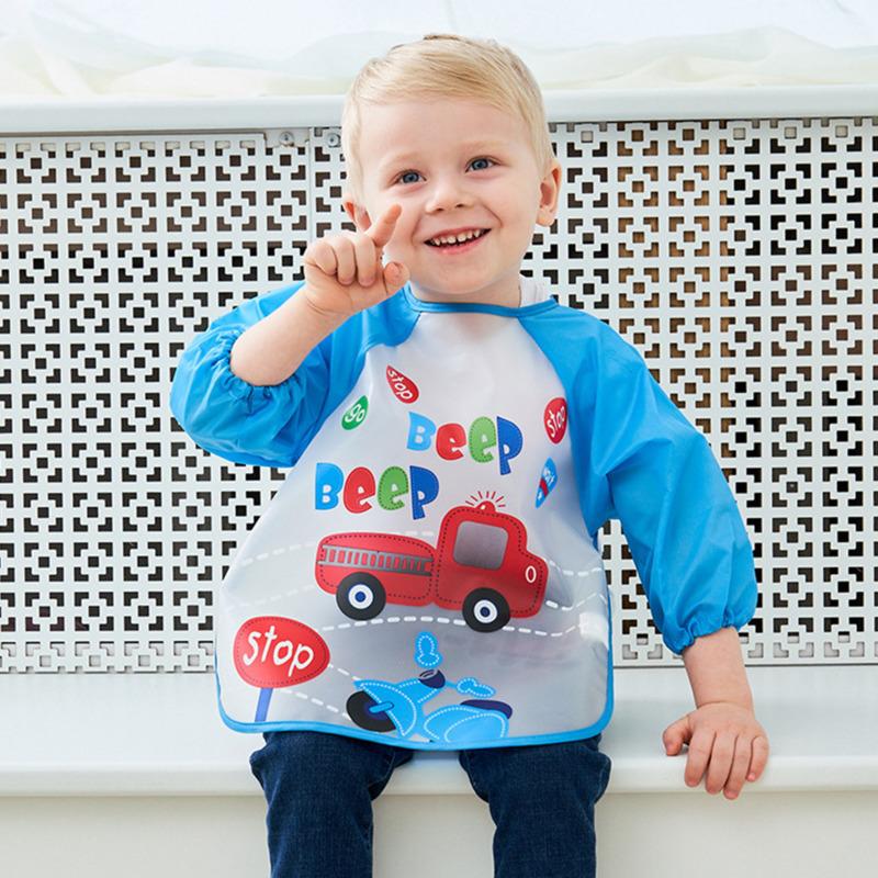 Baby Waterproof Bibs Apron Boys Girls Burp Cloth Toddler Child Newborn Feeding Painting Infant Long Sleeve Draw Animal Cartoon