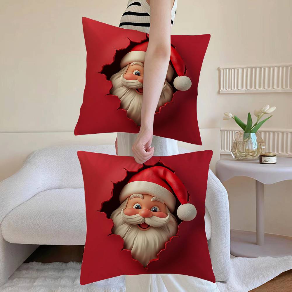 Santa Claus Pillow Case Sofa and Living Room Decorative Cushion Covers Dust-proof and Mite-proof Invisible Zipper