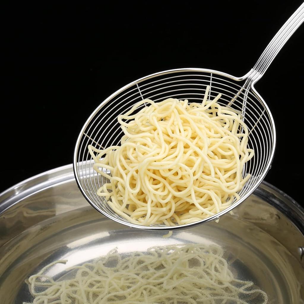 Strainer Skimmer, Stainless Steel Spider Strainer, Ladle for Pasta, Spaghetti, Noodles and Frying In Kitchen – 6 Inches Bowl