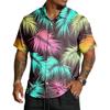 Men’s Short Sleeve Button Down Shirt with Palm Tree Print Casual Collared Relaxed Fit Lightweight Top for Summer