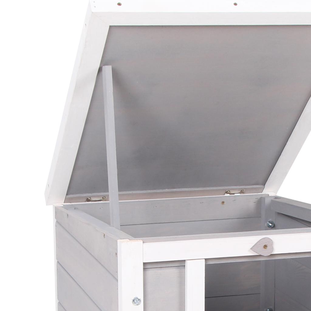 Outdoor Wooden Rabbit Cage with Asphalt Roof and Non-Slip Ramp, 42x51x43cm, Grey