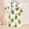Women Plus Size Nurse Scrub Top V Neck Short Sleeve Cartoon Avocado Printed White With Front Pockets