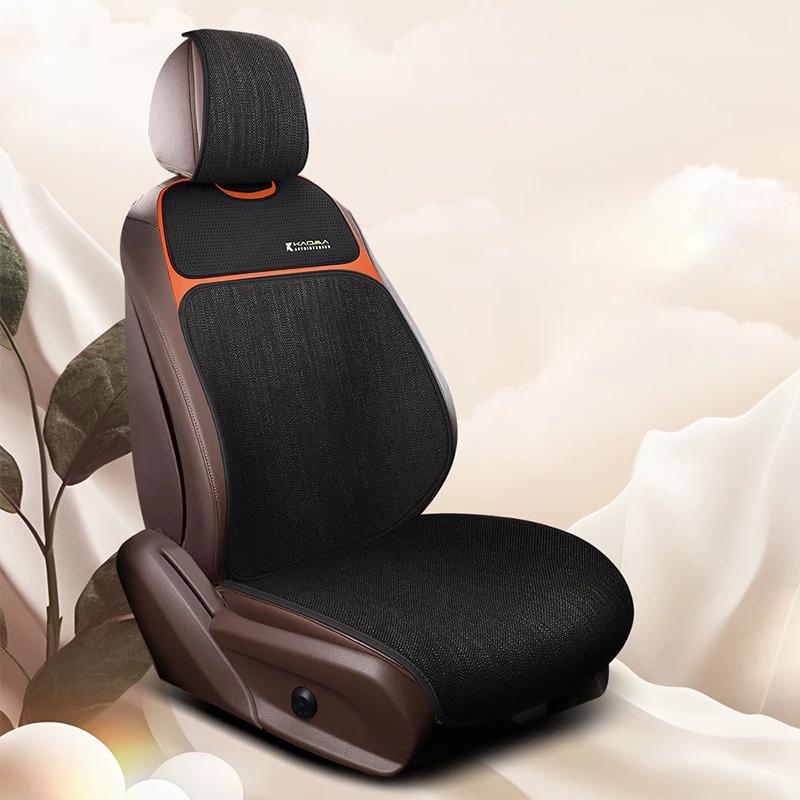 Breathable Linen-Textured Car Seat Cushions (Front Row) - Premium Tight-Weave Fabric for All-Season Comfort | Universal Fit