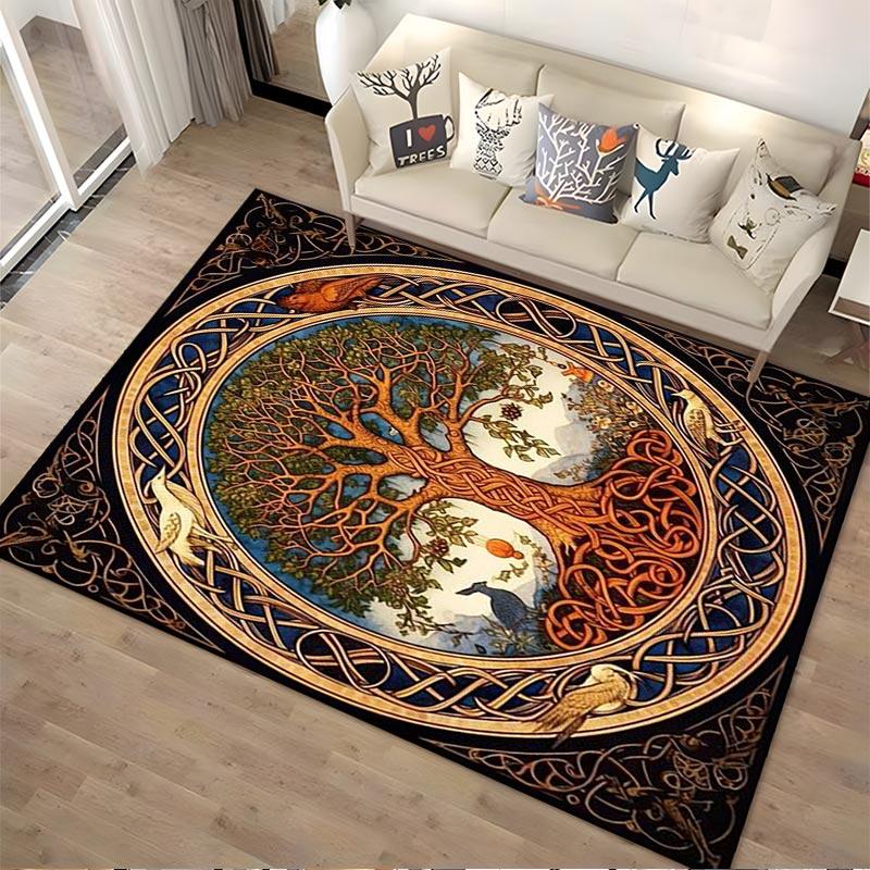 "Tree of Life Pattern Carpet with Celtic Art and Animal Motifs" Suitable for use as an anti-slip for living room bedroom sofas