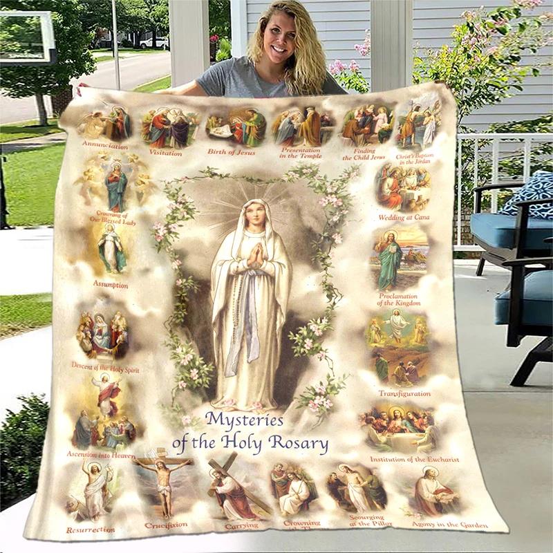 Jesus Virgin Mary Soft Throw Blanket Bedding Flannel Living Room/Bedroom Warm Blanket Virgin Mary Blanket Cross Blanket Home