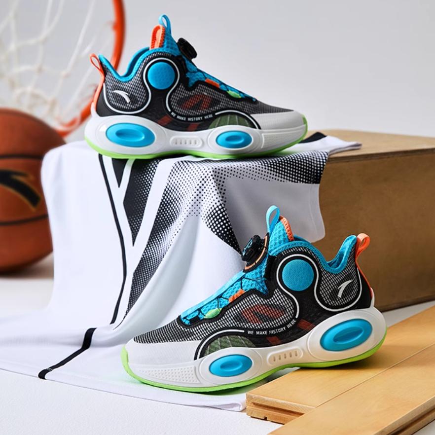 Anta Shape 3 Non-Slip Low-Top Kids Basketball Shoes Kids Sneaker Black Blue 312331102-2