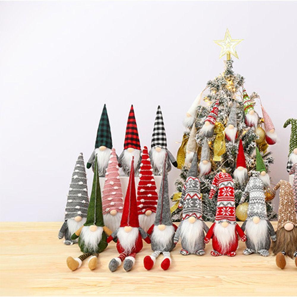 Cartoon Long-legged Christmas Doll Mini Knitted Christmas Figurine Garden