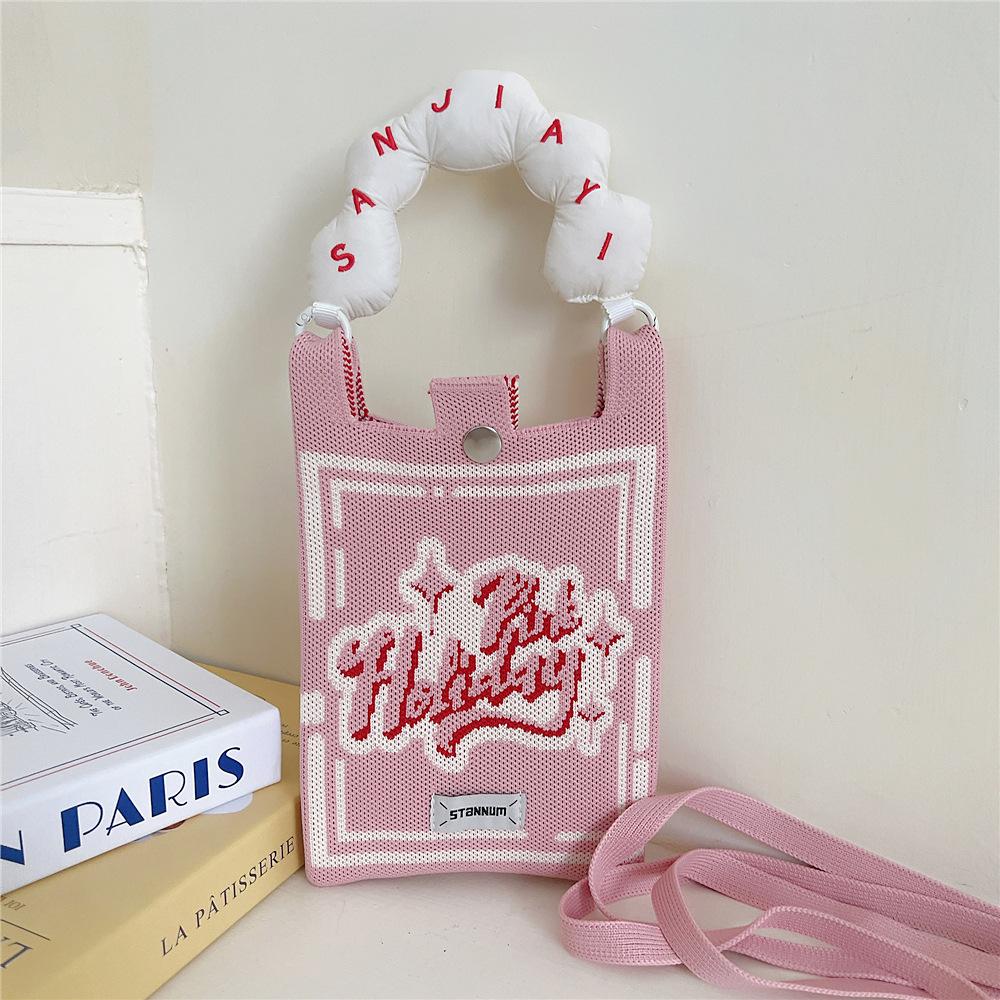 Knitted Mobile Phone Bag For Women In Spring And Autumn Cute Cartoon Versatile One Shoulder Diagonal Cross Bag Travel Coin Purse Small Handbag