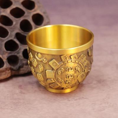 1Pc Brass Fu Bowl Desktop Lucky Decor Hand Carved Brass Drinking Cup Elegant Treasure Bowl Metal Artifact Gifts Home Decor