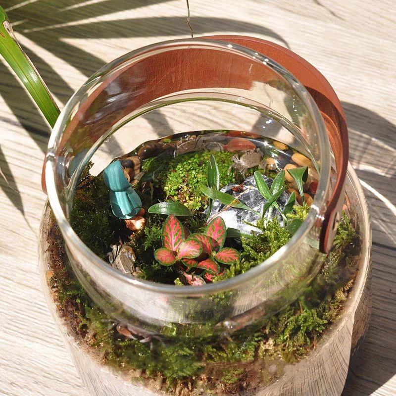 High End Vase Home Decor Storage Ornament Candle Holder Hydroponic Leather Handle Glass Vase