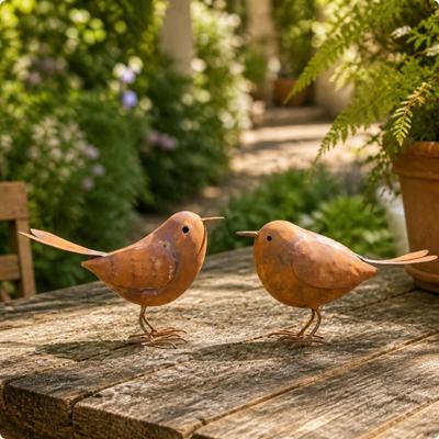 2 Pieces Aviary Sculpture Ornament Rustic Weathered Finish, Bird with Wire Legs, for Patio