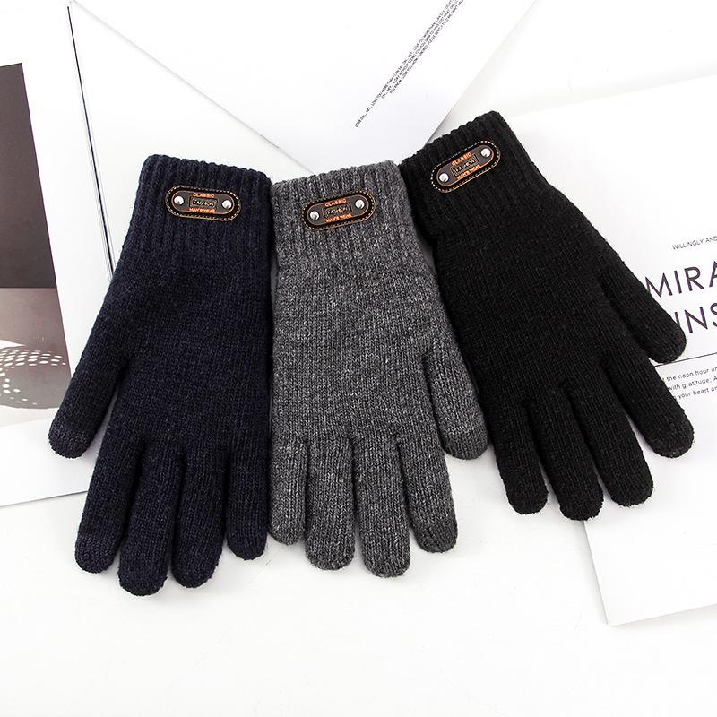 Men's Touchscreen Wool Gloves - Winter Warm, Fleece-Lined, Double-Layer Coldproof