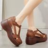 Fashion GKTINOO Woman Sandals Summer Wedge Sandals Casual Cutout Genuine Leather Women Shoes Female Ladies Platform Retro Sandalias