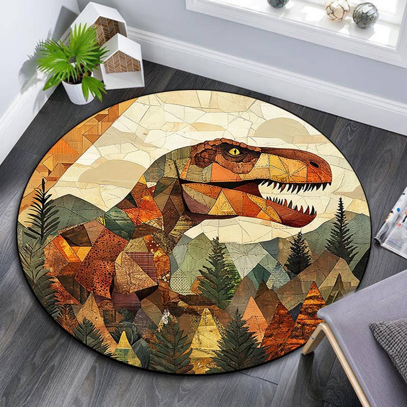 T-Rex Dinosaur Round Area Rug,Carpet Rug for Living Room Bedroom Sofa Playroom Decor,Non-slip Floor Mat