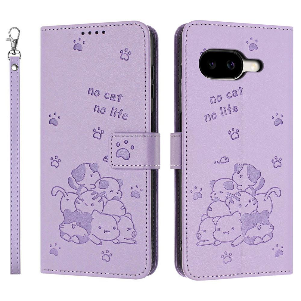 For Google Pixel 10a Wallet Case Cats Imprint Leather Phone Cover with Strap
