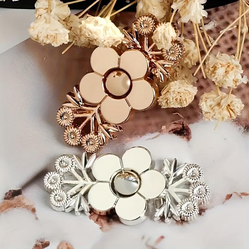 1 Stück Florale Denim Taillenstraffer, Sofortige zum Einknöpfen Goldene Hosenversteller, Abnehmbare Nahtlose Denimstoff-Nadeln, Verstellbarer Taillengürtel Florale Schnallen