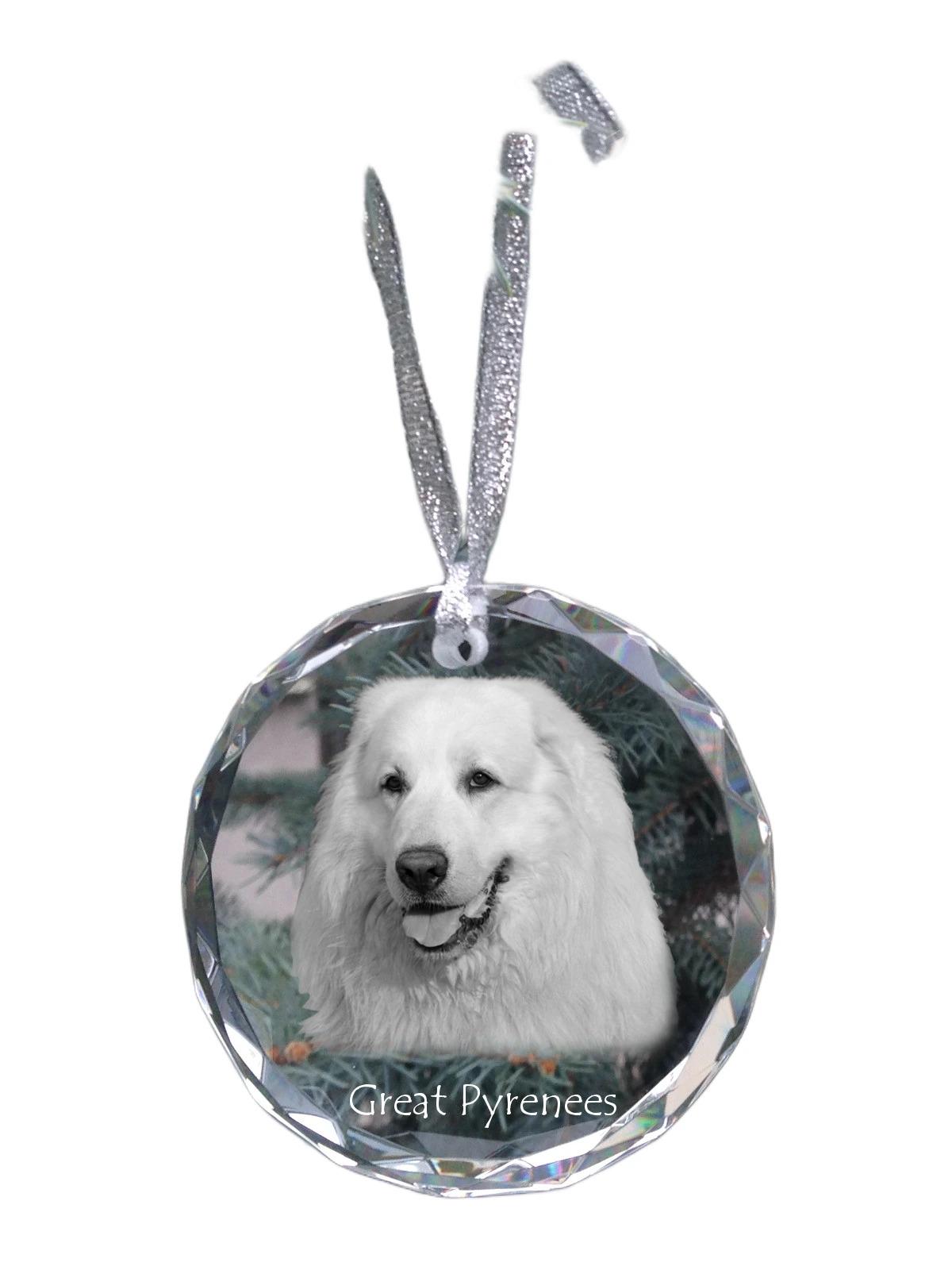 

Pyrenean Mountain Dog, Great Pyrenees - crystal bauble with a photo, dog photo in crystal, personalized Christmas tree ornament by Art-Dog brand прозорий