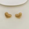 Vintage Metal Striped Texture Heart Stud Earrings for Women 18K Gold Color Plated Love Heart Earring Charm Party Jewelry Gift