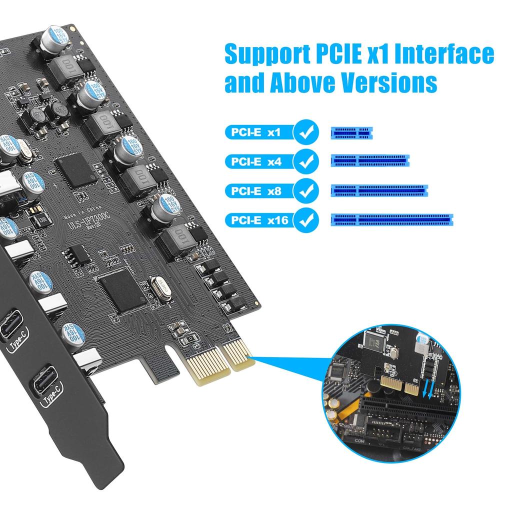 Farboko PCIe to USB 3.0 Expansion Card, with 4 Type-A ports and 3 Type-C ports, PCI Express USB Host Card for Desktop PCs