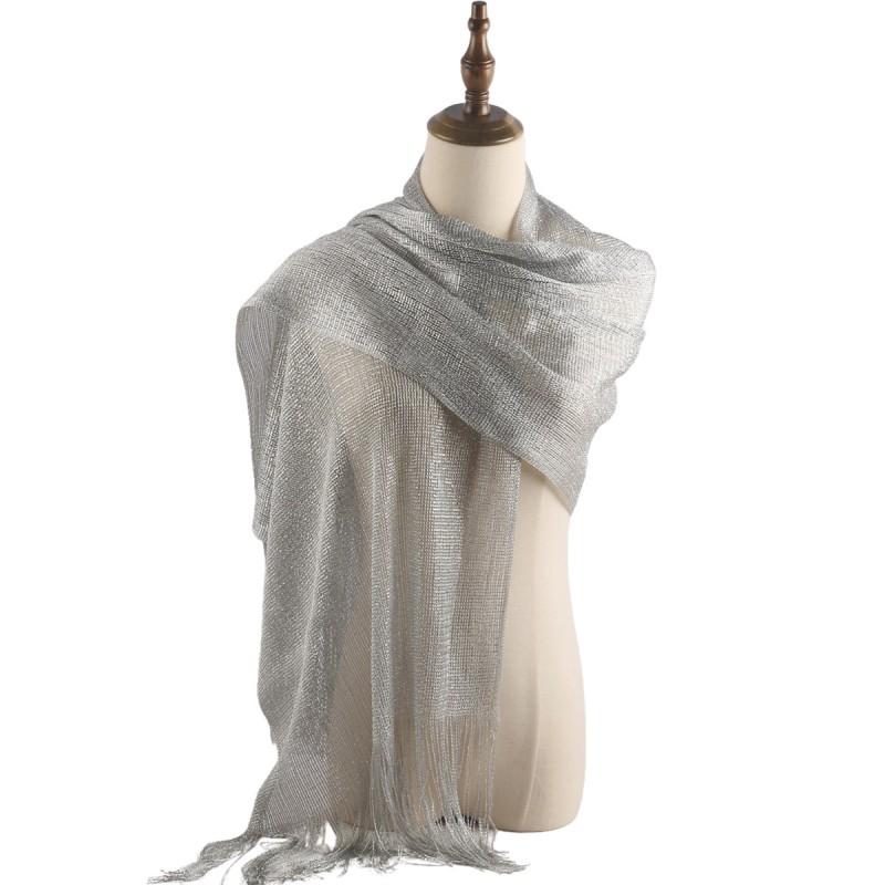 Bohemian Sheer Scarf With Shimmering Lurex Thread Lightweight Wrap Travel Beach UV Protection