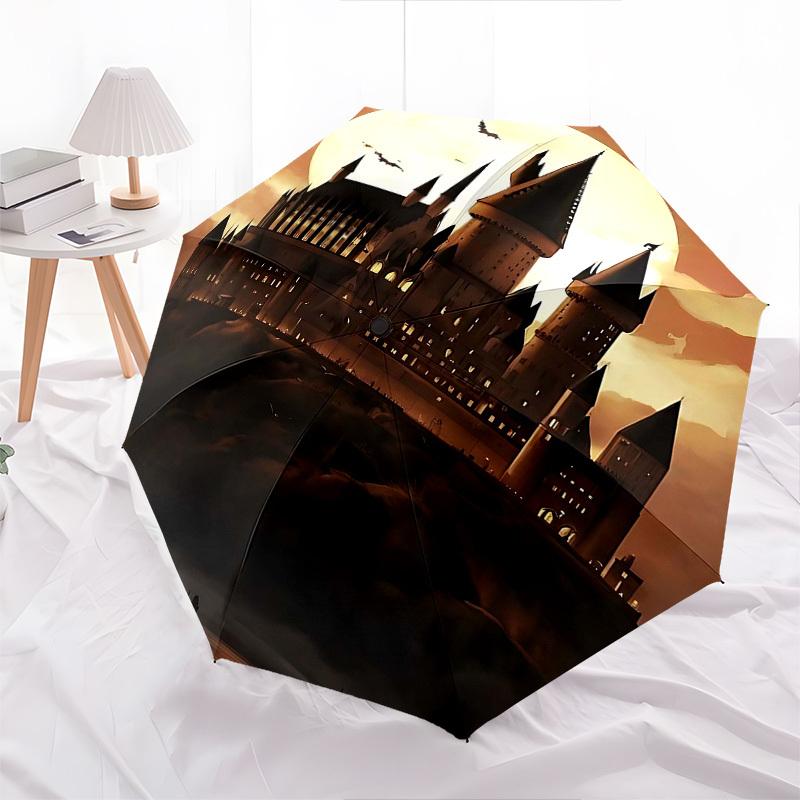 1pc castle moon Automatic Folding Umbrella - Compact 8-Rib Design, Durable Plastic & Iron1332L