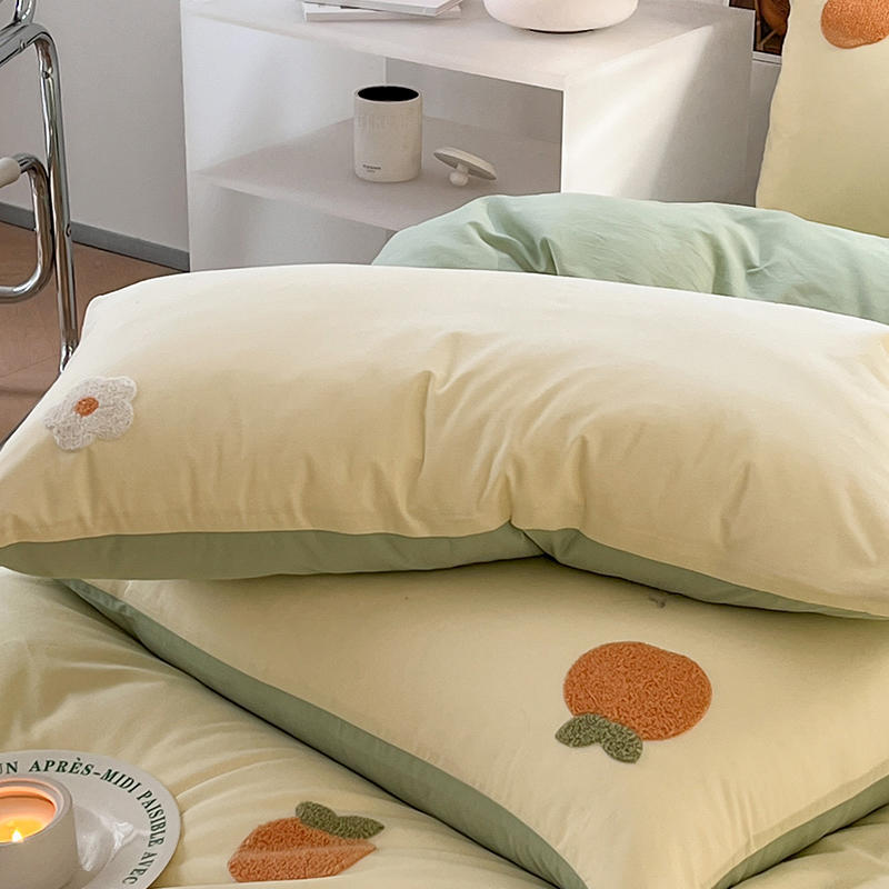 Class A pure cotton washed cotton four-piece set 40s towel embroidery small fresh student dormitory three-piece set bed sheet quilt cover