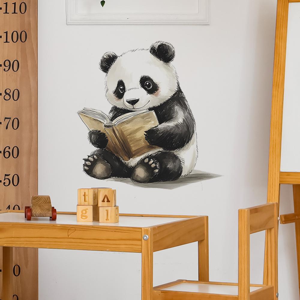Acvarelă Desen Animat Panda Roșu Citind Dormitor Living Studiu Acasă Fundal Înfrumusețare Autocolante de Perete