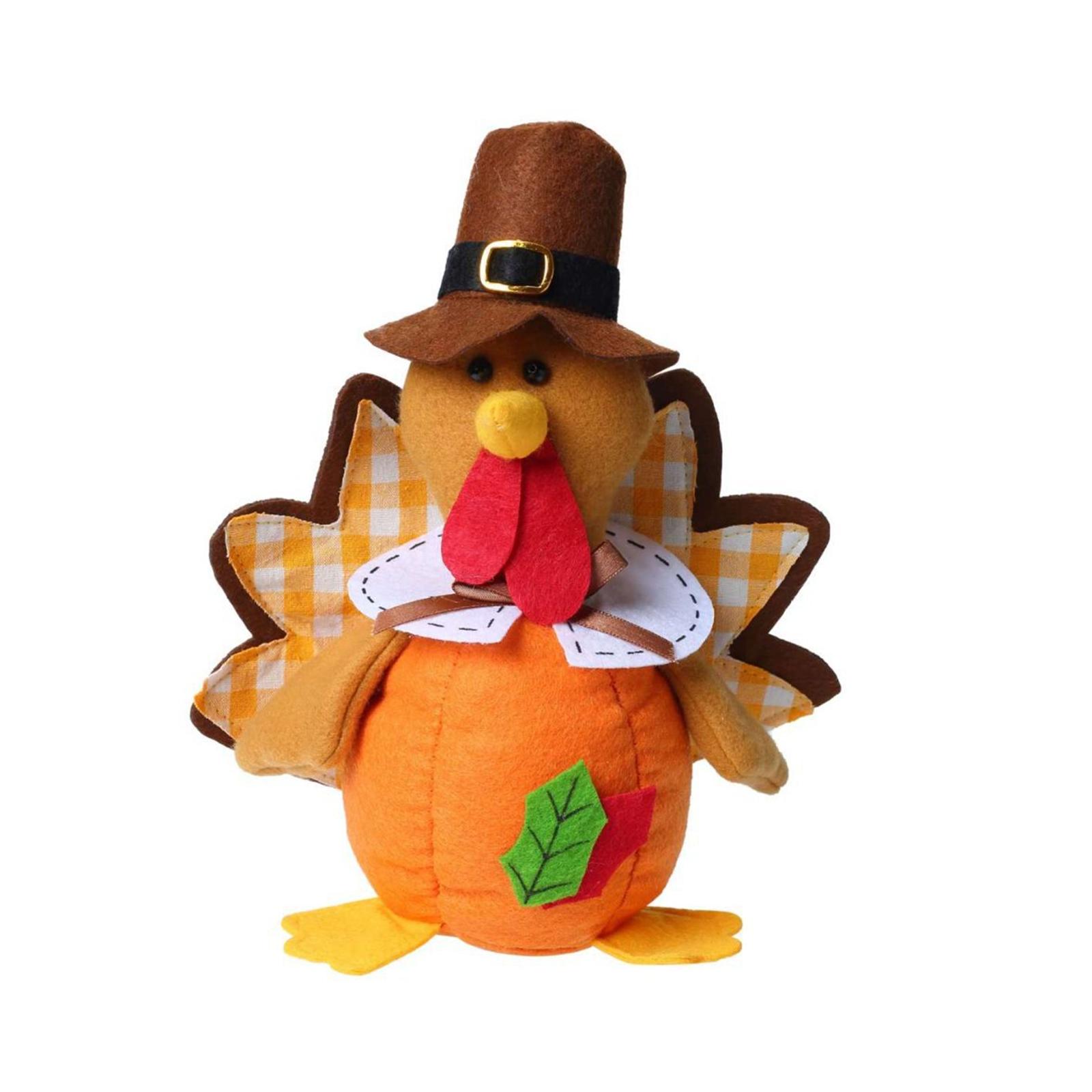 

Cute Thanksgiving Day Decor Turkey Plush Ornaments Handmade Gobbler Gifts Fall Stuffed Turkey Doll Indoor Tabletop Decorations One Size