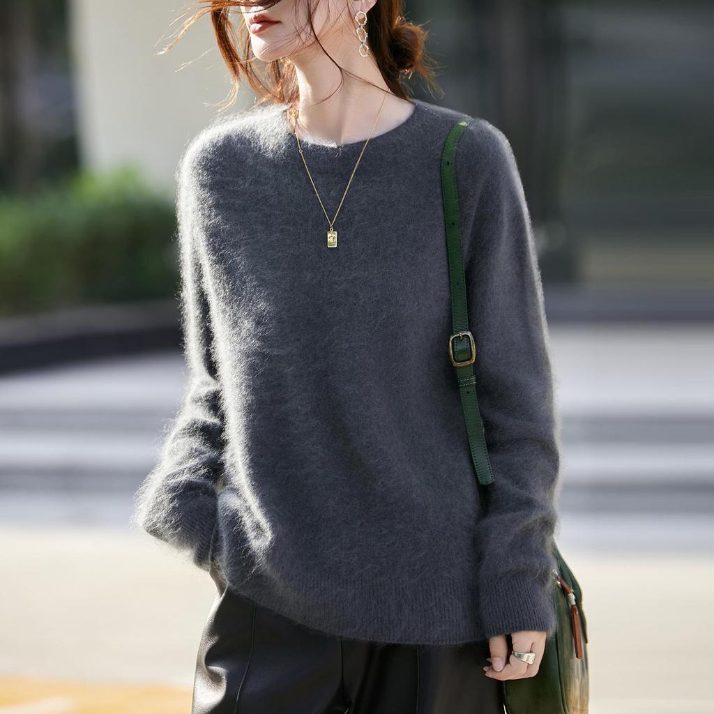 2025 Autumn/Winter Cashmere Wool Blend Round Neck Knitwear Long Sleeve Base Layer Top