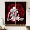 Gotische Rose Skelett Vorhänge Romantisch Schwarz Rot Abstrakt Knochen Floral Küssend Menschliches Schädel Heimdekoration Vorhänge Vorhang Vintage Polyester Mit Stangentasche