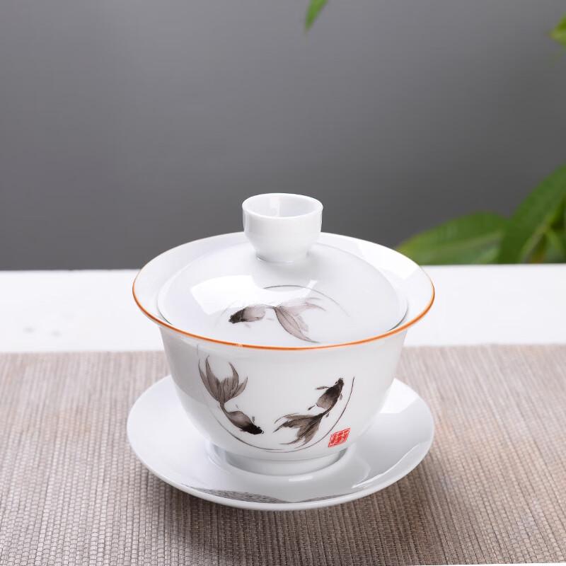 High-White Ceramic Sancai Gaiwan for Kung Fu Tea Large