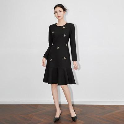 Elegant Handmade Diamond Slim Ruffled Long-Sleeve Mini Dress for Formal Occasions