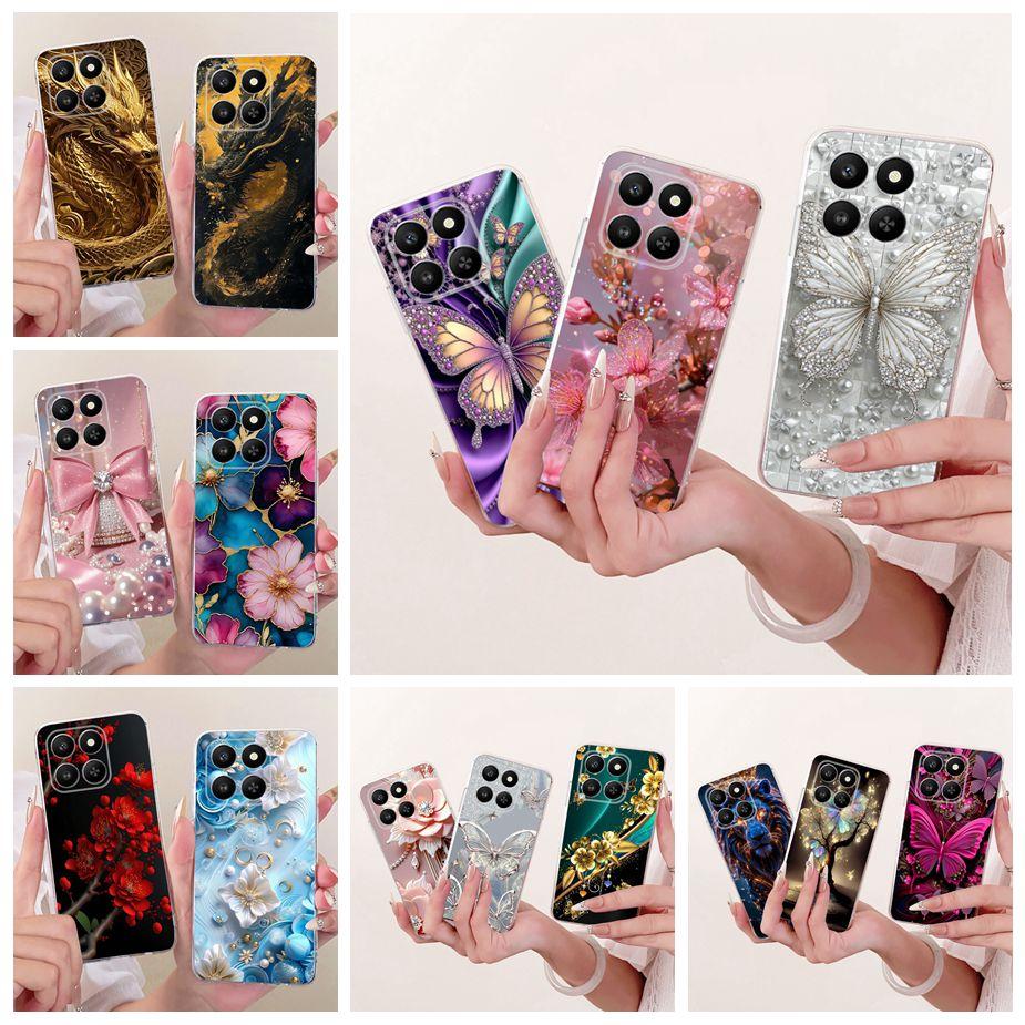 For Honor 400 Smart 5G Case LGN-NX1 Luxury Flowers Butterfly Painted Cover Silicone Case For Honor X7d X 7d HonorX7d Soft Fundas