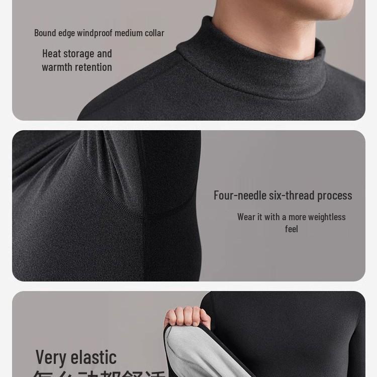 Men's Cashmere Fleece-Lined Thermal Underwear Set - Half High Neck, Warm Autumn Clothes & Pants