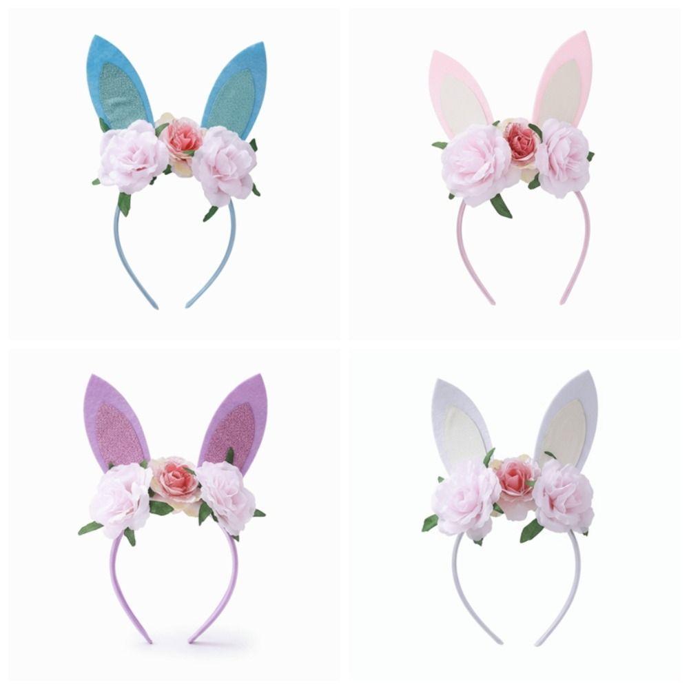 Floral Decoration Rabbit Ears Headbands Non-slip Cosplay Headbands Bunny Ears Hair Hoop Children