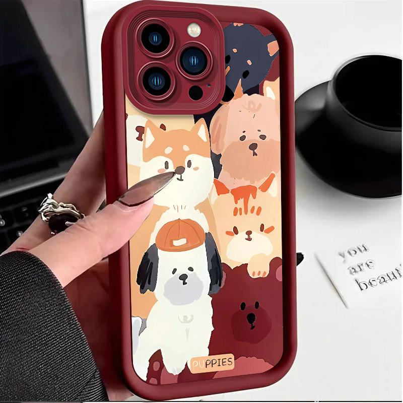 

Милый мультяшный щенок с принтом собачки, модный чехол, гибкий мягкий силиконовый чехол TPU, полная задняя крышка для Xiaomi Redmi Poco Redmi Note 13 Pro Plus 5G вино красного