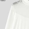 INCERUN Men Casual Turtleneck Long Sleeve Mesh Sheer Patchwork Irregular T-shirts Undershirts
