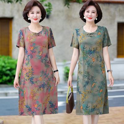 Retro-Kleid für Damen mittleren Alters, neues Sommer-Kurzarm-Oberteil, klassischer Druck, 2024, Übergröße, Damenbekleidung